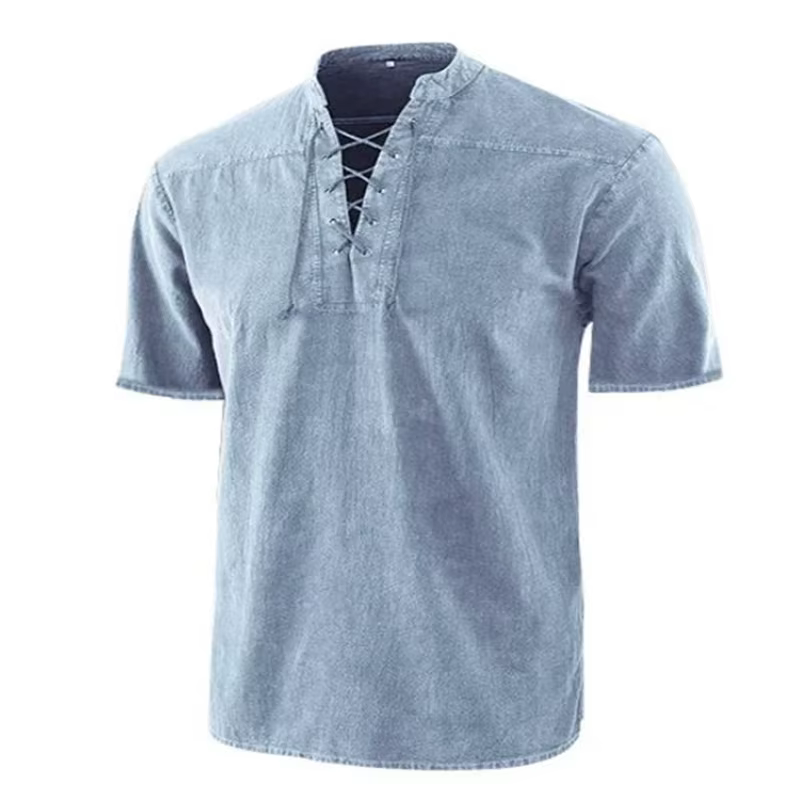 T-Shirt Vintage à Manches Courtes et Col en V pour Homme
