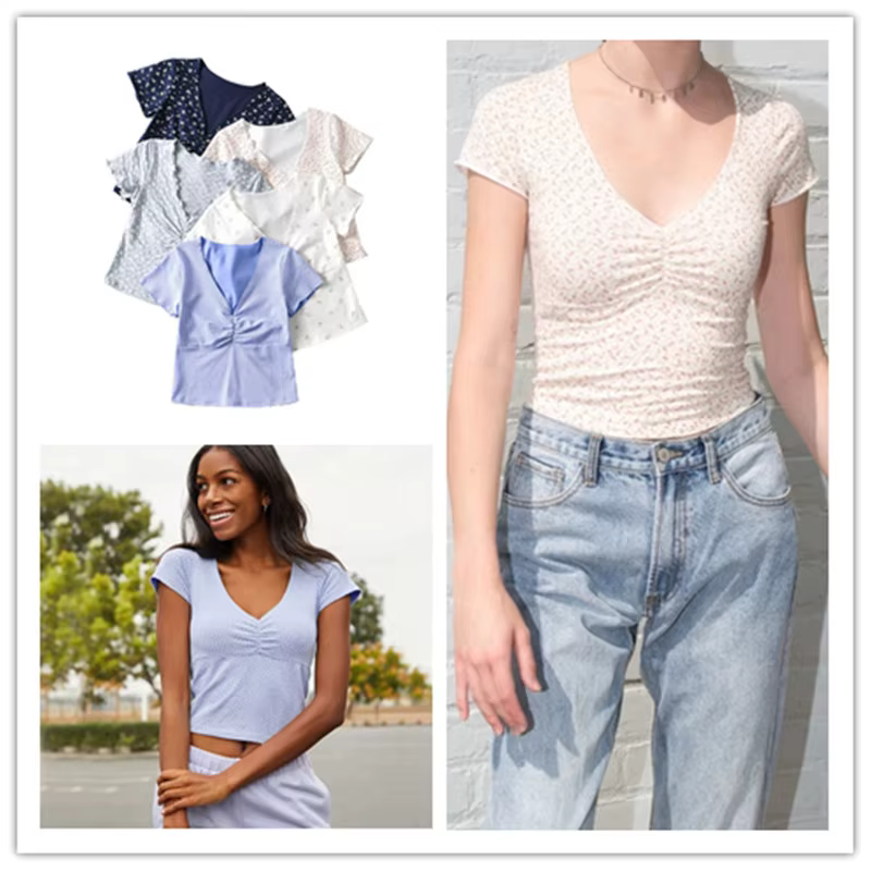 T-shirt manches courtes col en V femme