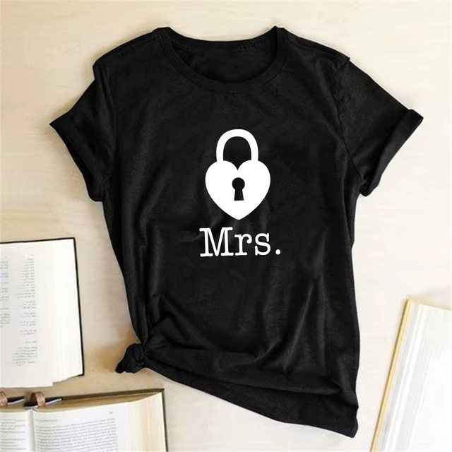 Couples T-shirt coeur clé serrure Mr mme imprimer Couple