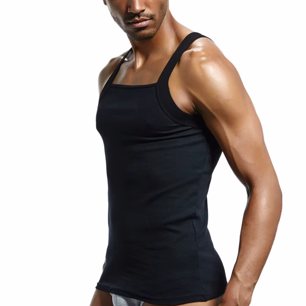 Mode homme gilet coton serré débardeur maison sommeil décontracté solide garçon Sexy taille asiatique