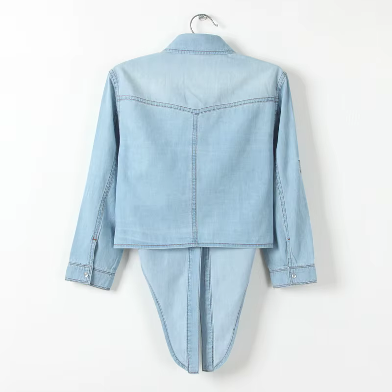 Chemise kimono en denim à manches courtes pour femmes