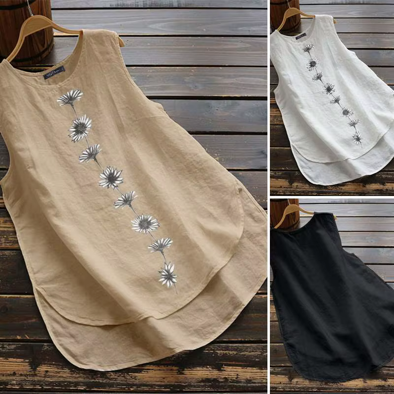 Débardeur Vintage en Coton et Lin pour Femme