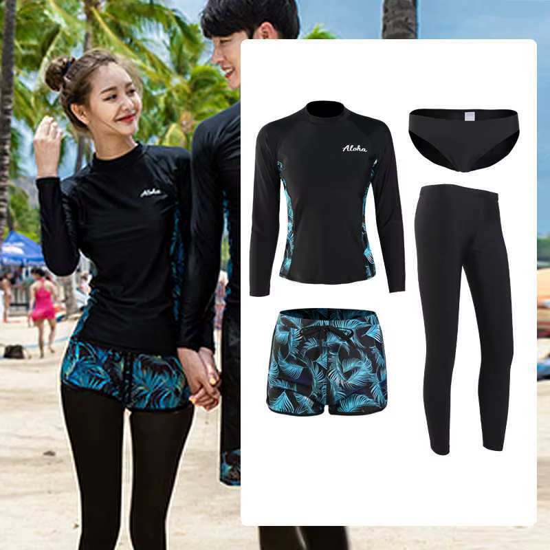 Chemise et pantalon Rash Guard à manches longues pour hommes et femmes, maillot de bain, maillots de bain, tapis de surf, noir, ensemble de 4 pièces
