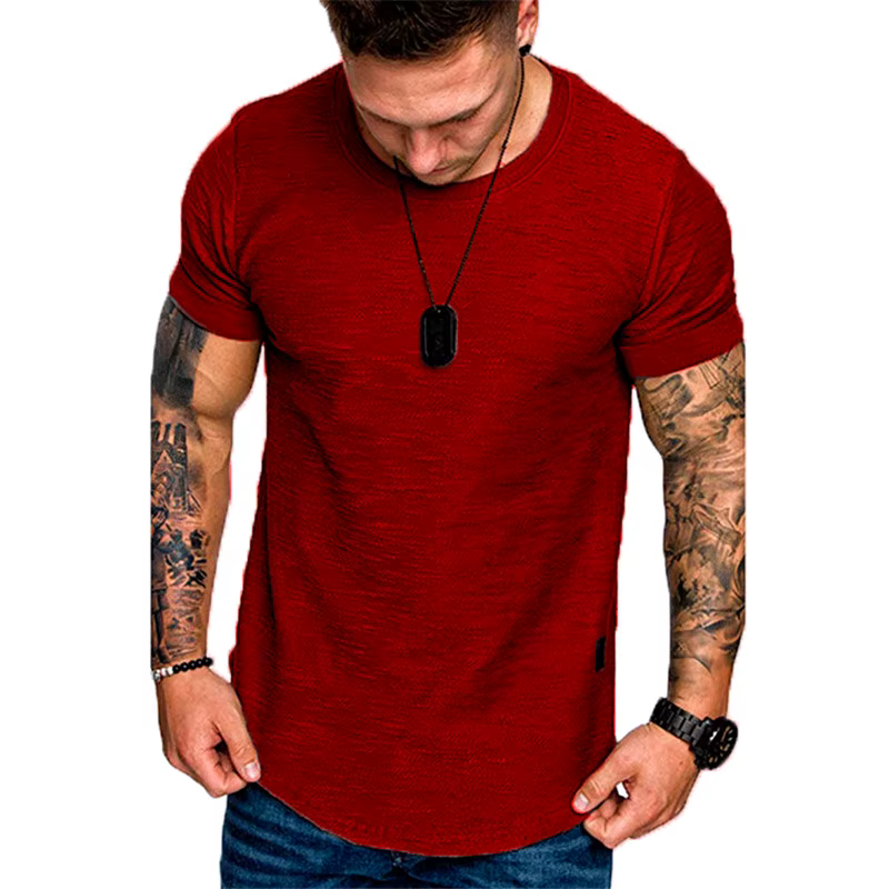 Chemise à manches courtes Streetwear Hip Hop été T-Shirt hommes palangre ourlet incurvé Fitness