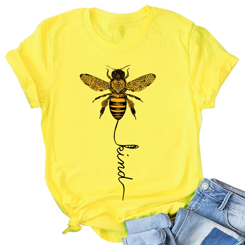 Hillbilly Bee Kind T-shirt jaune femmes esthétique graphique à manches courtes coton Polyester t-shirts femme Camisetas Verano 2021