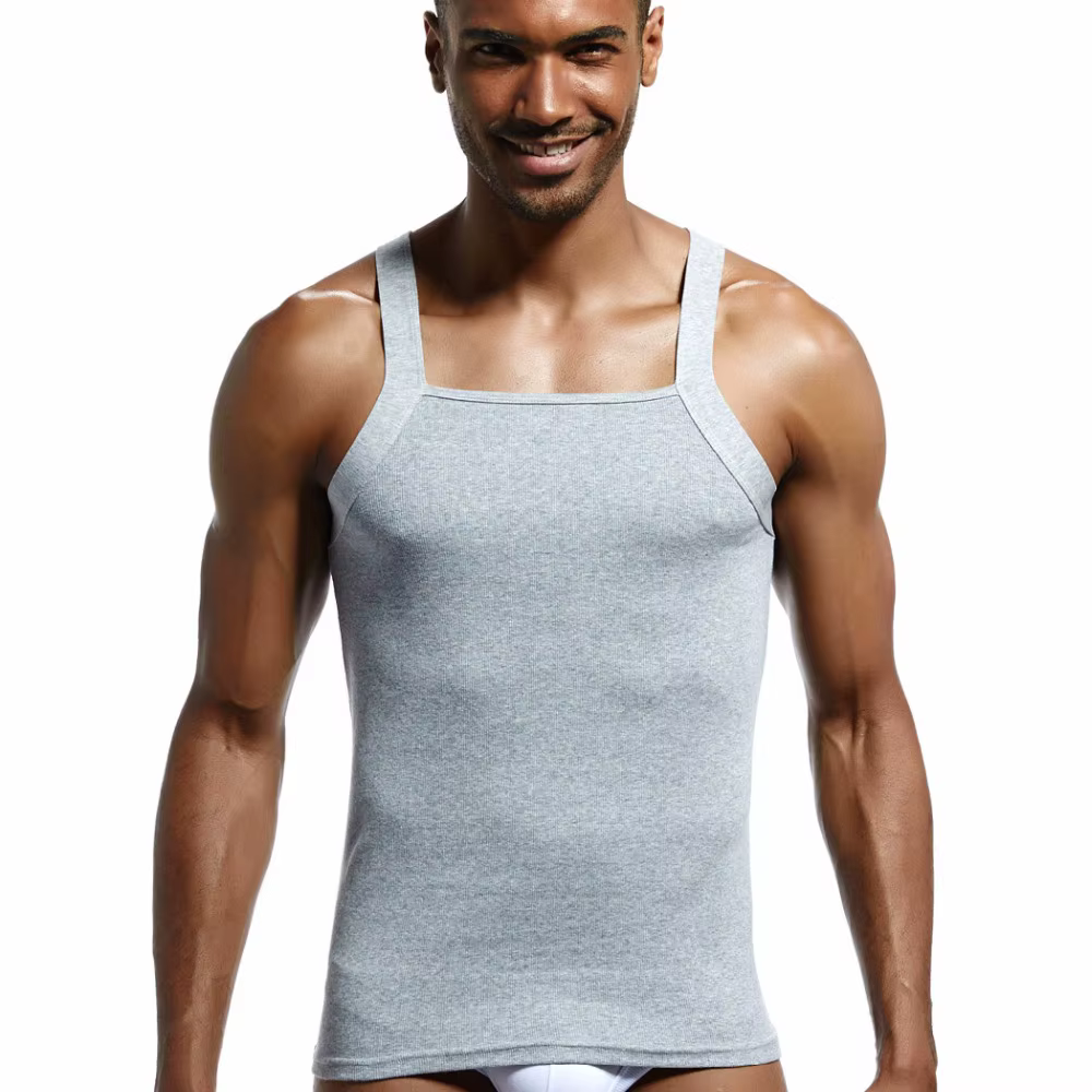 Mode homme gilet coton serré débardeur maison sommeil décontracté solide garçon Sexy taille asiatique