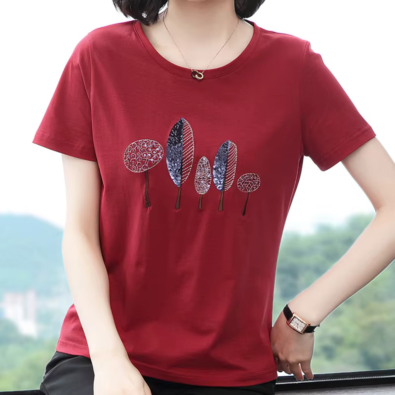 T-Shirt à paillettes Femme 2025 haut d'été broderie coton