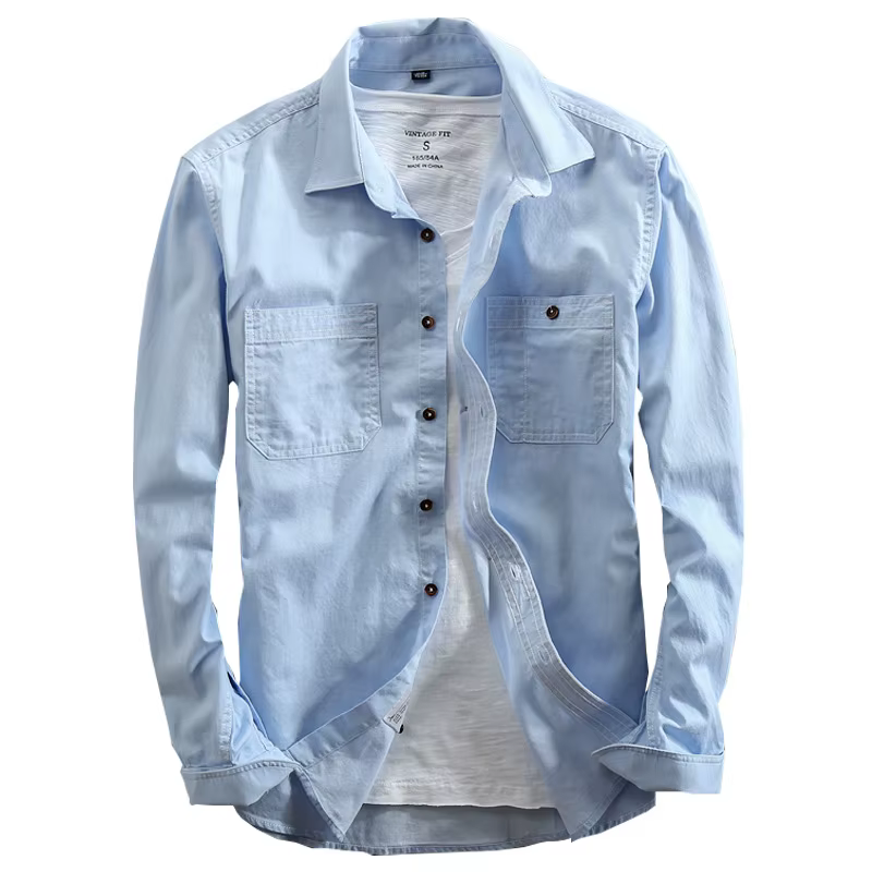 Chemise en jean à manches longues pour homme, en pur coton, coupe ajustée, mode, Denim, vêtements décontractés, haute qualité, deux poches sur la poitrine