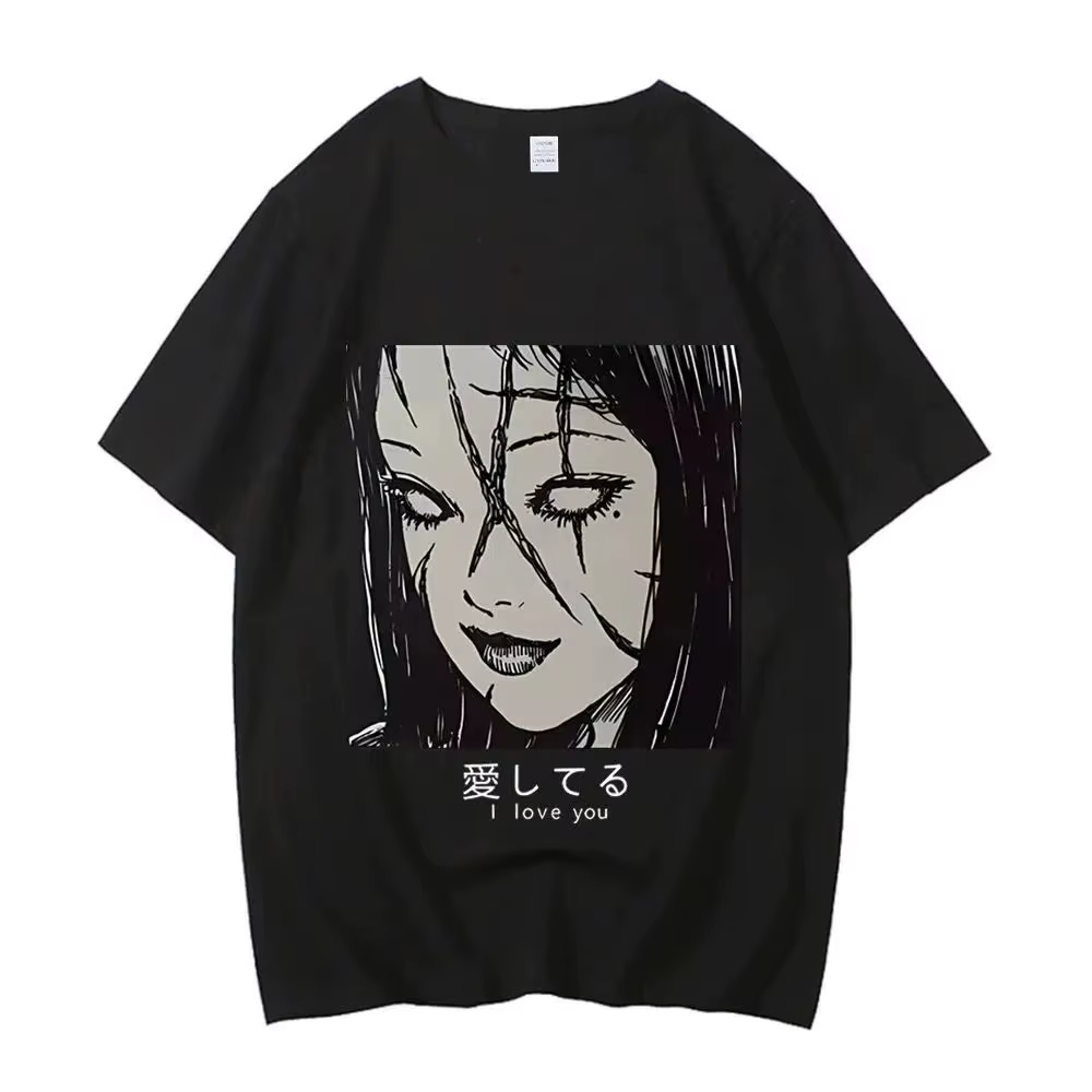 Chemise Junji Ito Y2k, vêtements coréens, hauts à imprimé graphique vintage, col rond, t-shirts esthétiques tendance, décontractés, streetwear unisexe
