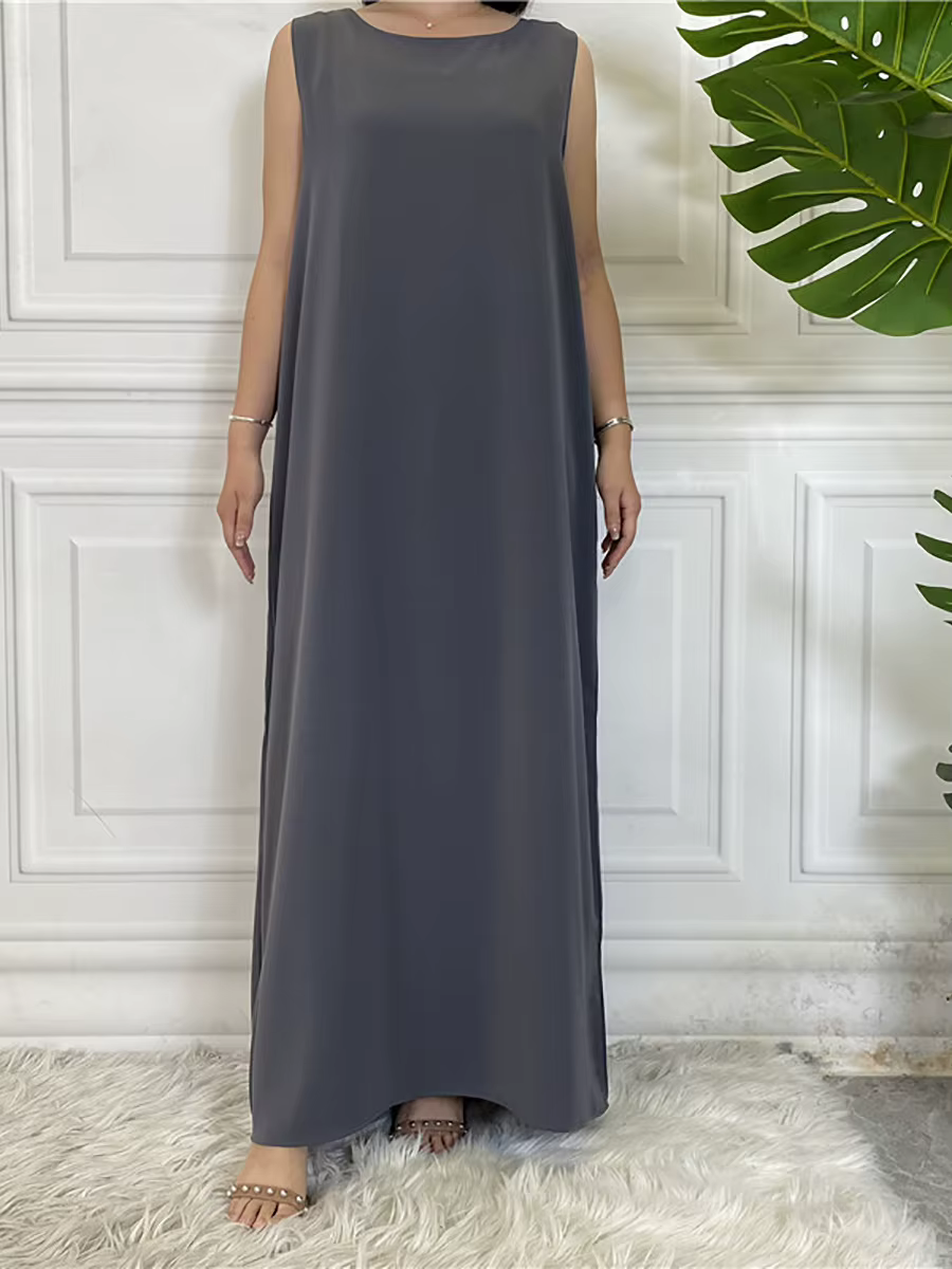 Dubaï Abaya Robe tout-Match tenue décontracté sans manches robes intérieures musulmanes pour les femmes