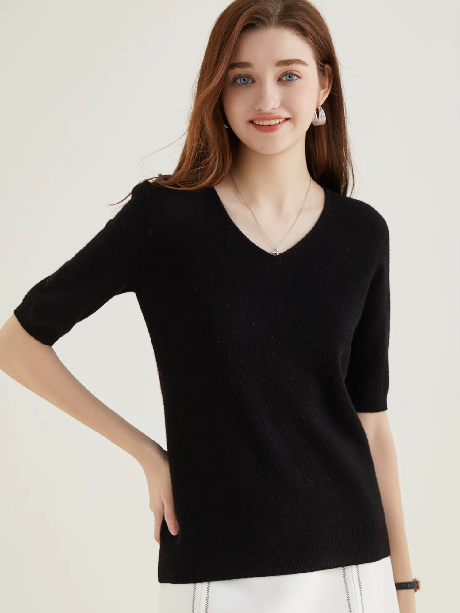 Pull femme 100% laine mérinos pull pour femme pull à manches courtes hauts printemps été col en V doux tricoté femme vêtements