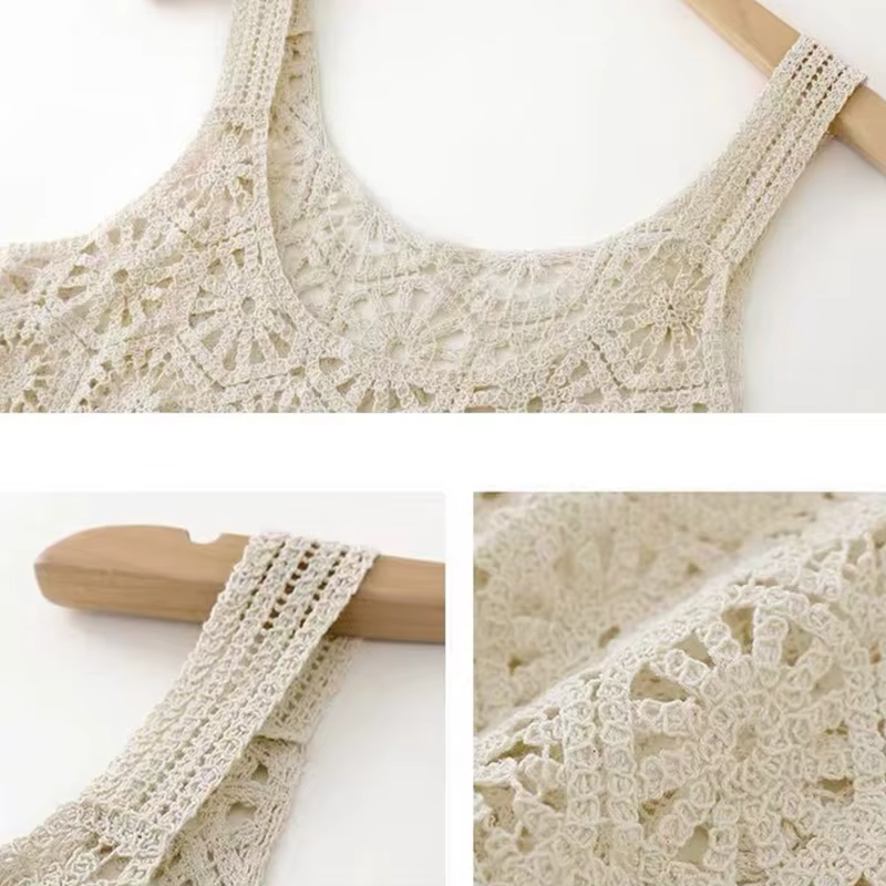 Femmes Crochet Récolte pour Débardeur Boho Creux Tricot Floral Camisole Sans Manches Cove