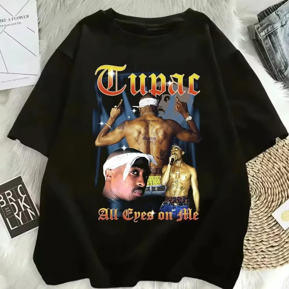 T-shirt enfant mode été 2026 Rapper Tupac Top Hip Hop Streetwear Oversize Manches Courtes T-shirts Homme et Femme