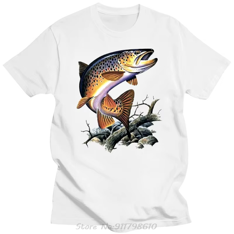 T-shirt de pêche à la truite marron unisexe