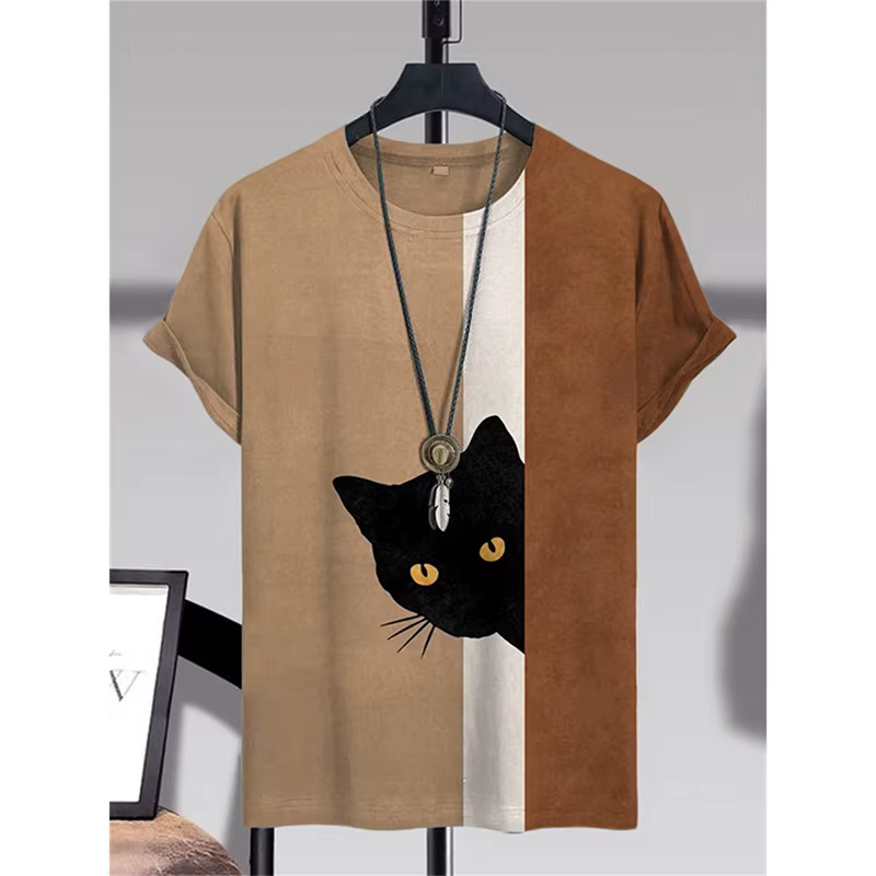 Humor chat Style rétro T-shirt pour hommes conception drôle décontracté quotidien col rond manches courtes t-shirts été