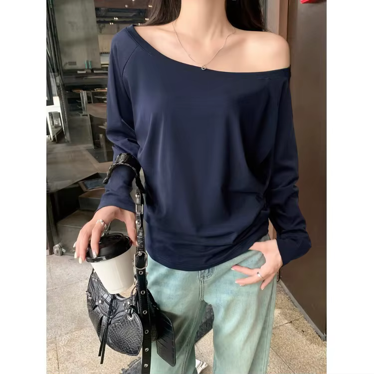 T-shirt asymétrique épaule dénudée à manches longues pour femmes