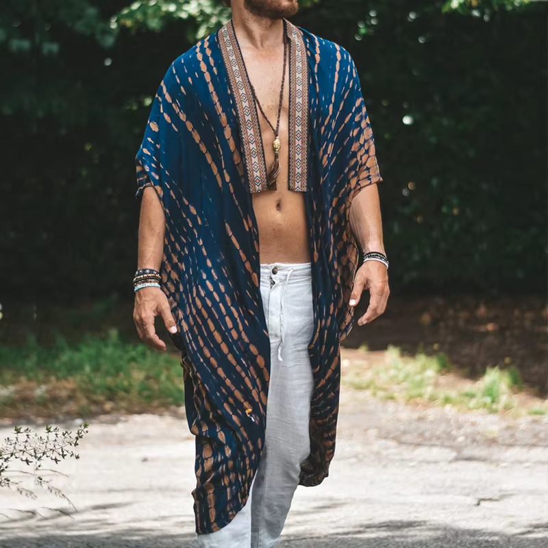 Hommes demi manches chemises de plage vêtements 2025 été Boho impression 3D Blouse Vintage basique surchemise mâle décontracté longue Trench hauts nouveau
