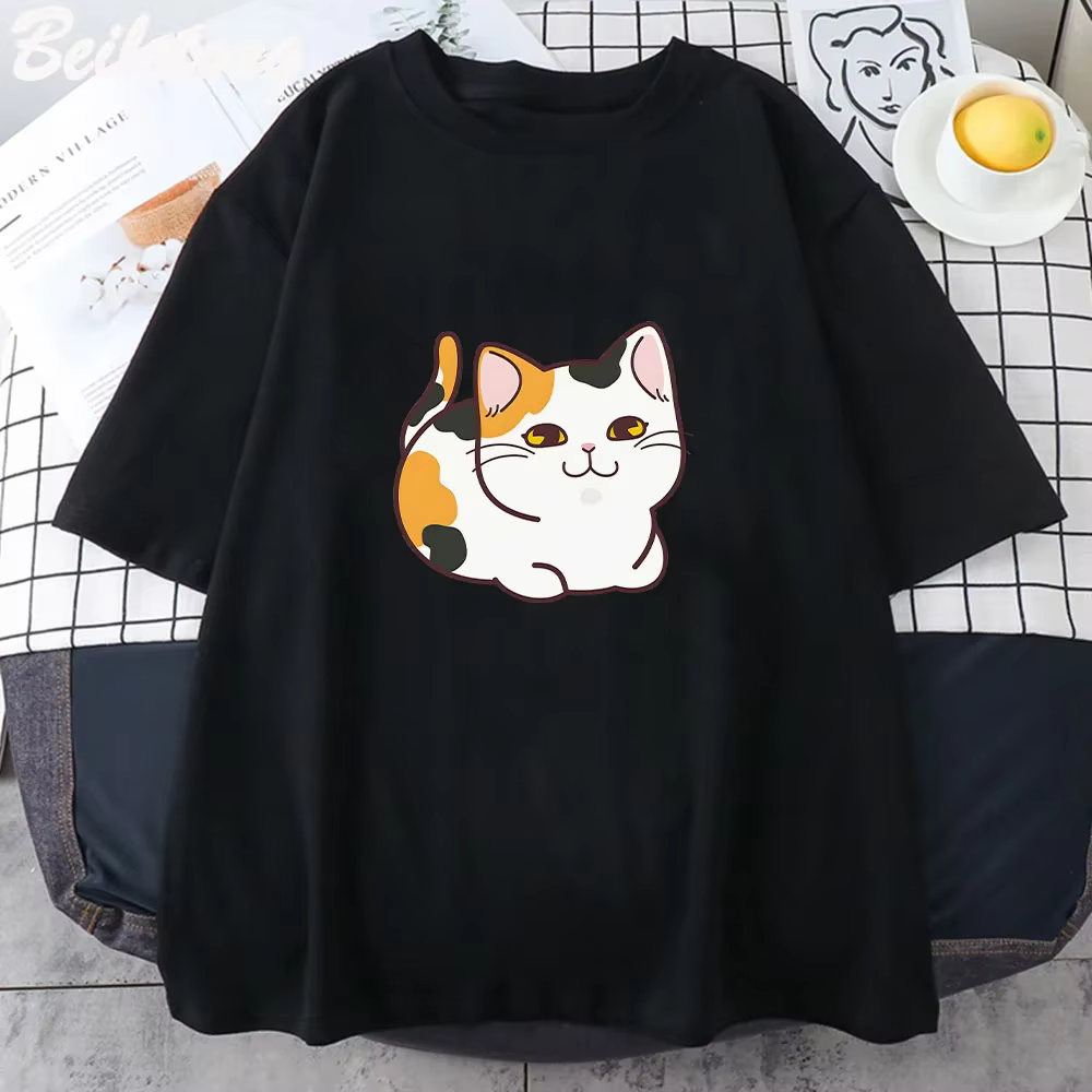 T-shirt femme noir, esthétique et mignon, Kawaii, avec dessin animé, Kawaii, rétro, tissu, 2023
