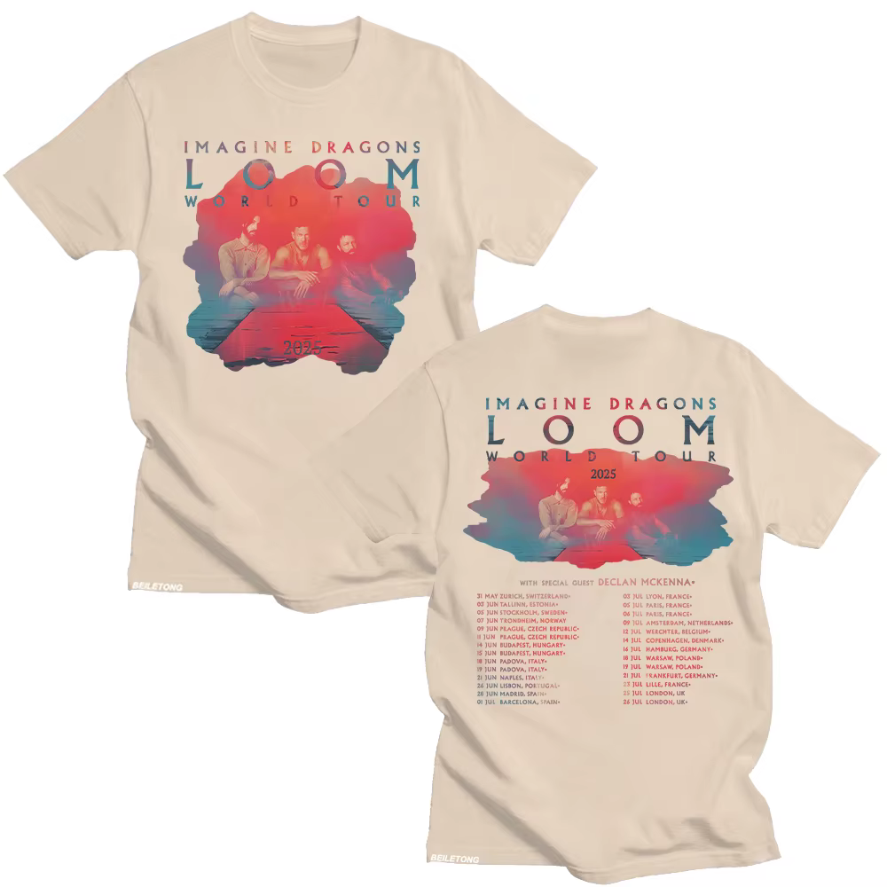 Imagine Dragons Band Loom Tour 2025 nouveaux t-shirts hommes femmes mode Hip Hop rétro T-shirt coton ample à manches courtes hauts esthétiques