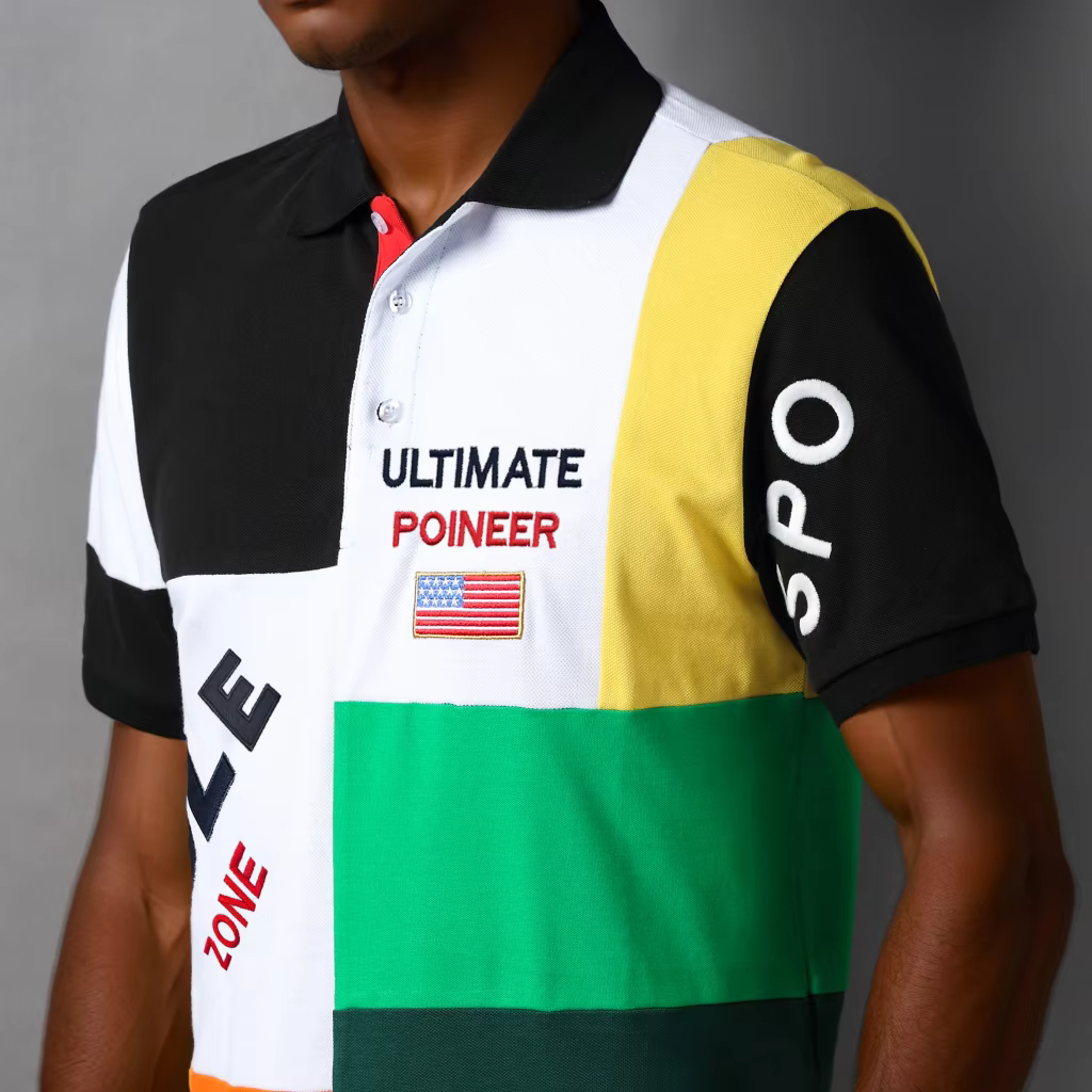 Polo homme USA Royal court décontracté sport fête haut de gamme coton broderie luxe contraste multicolore couture originale