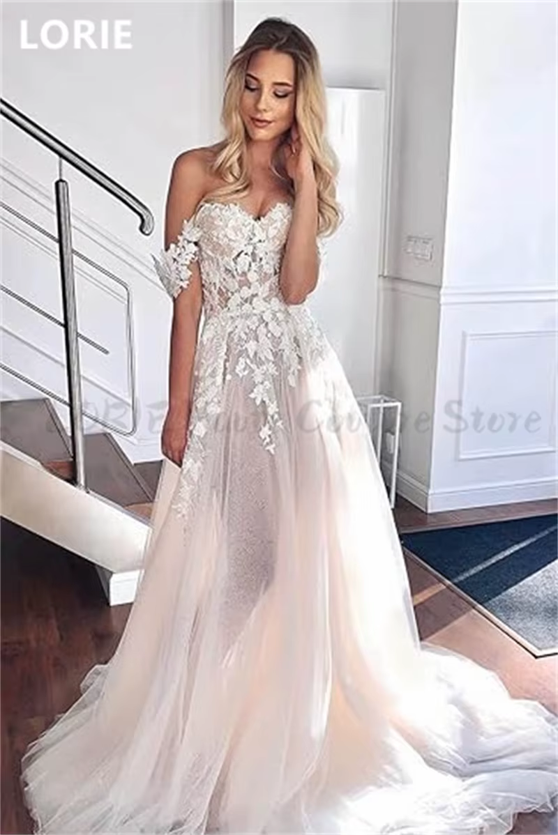 LORIE – robe de mariée en dentelle, épaules dénudées, col en cœur, avec des Appliques fendues sur le côté, personnalisée, 2022