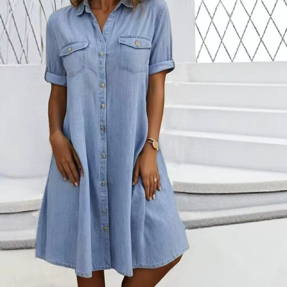 Robe chemise en jean pour femme