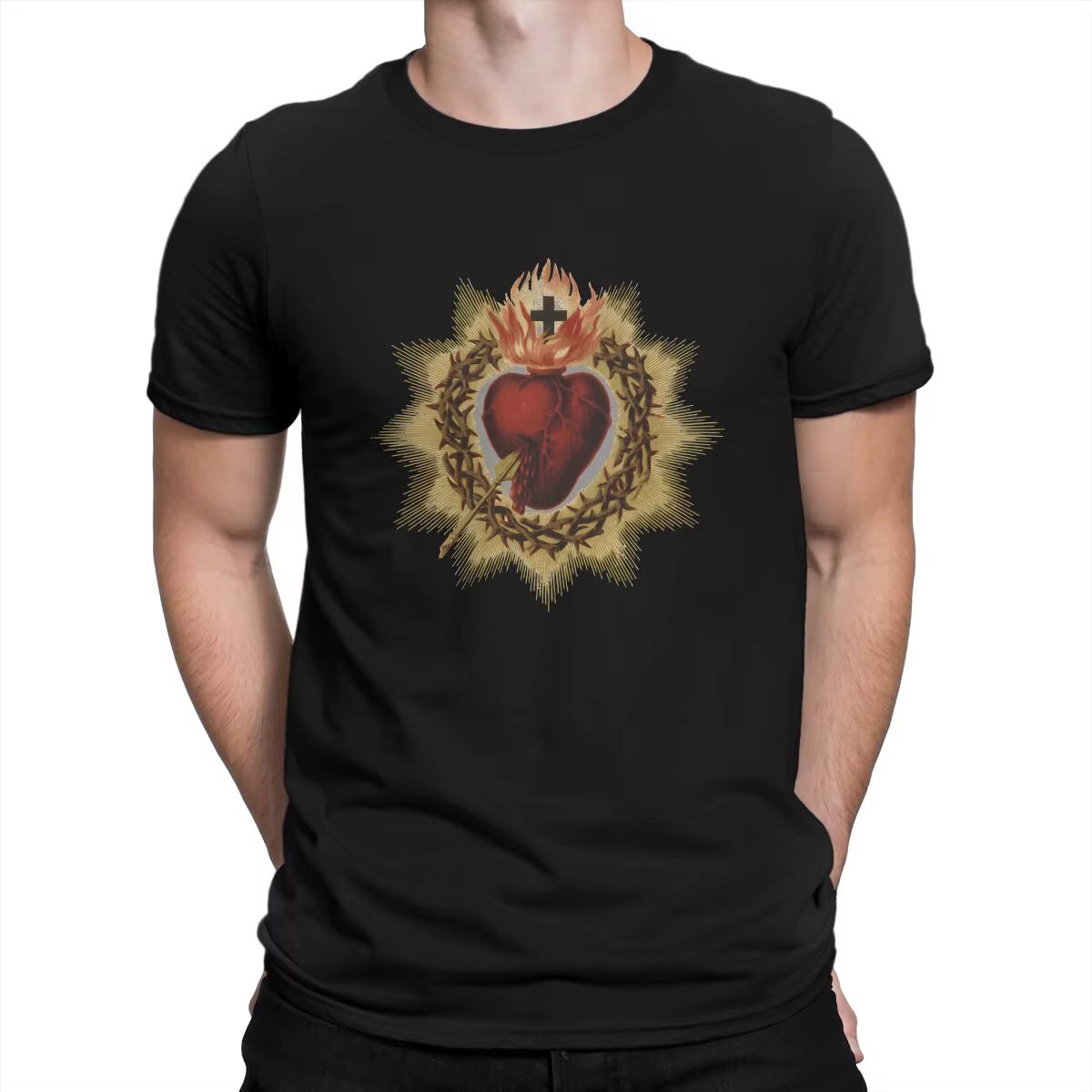 T-Shirt Manches Courtes Col Ras du Cœur Catholique pour Homme
