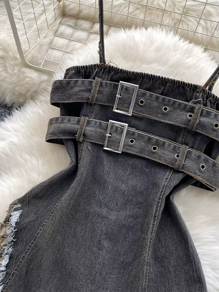 Haut court en Denim bleu pour femmes