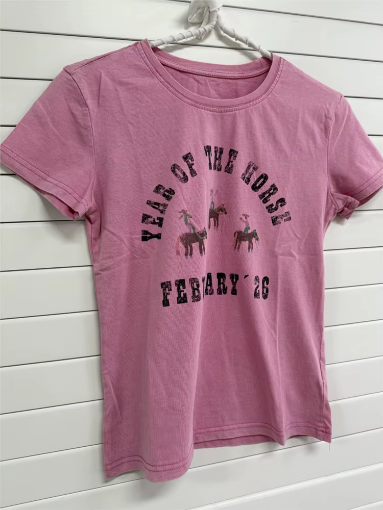 T-shirts pour femmes en coton rose à imprimé lettres