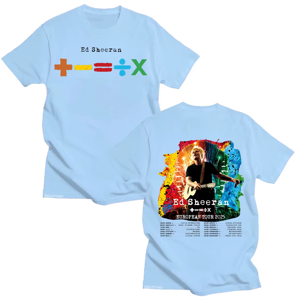 Ed Sheeran Tour européen 2025 T-shirts hommes et femmes vêtements en coton col rond manches courtes ample mode t-shirt