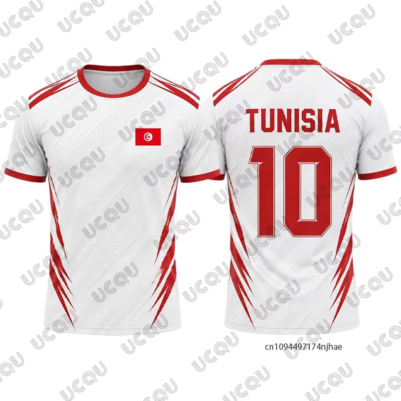 Nouveau maillot de football d'été à imprimé drapeau tunisien pour hommes et femmes