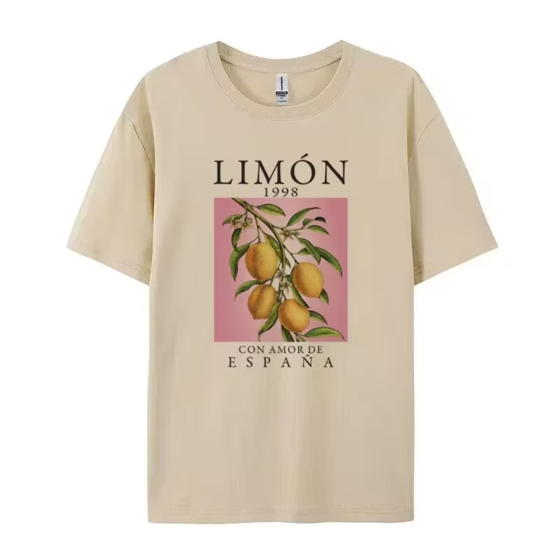Citron Fruit imprimé T-Shirts coton femmes graphique hauts Vintage esthétique botanique Streetwear chemise Cottagecore vêtements surdimensionné