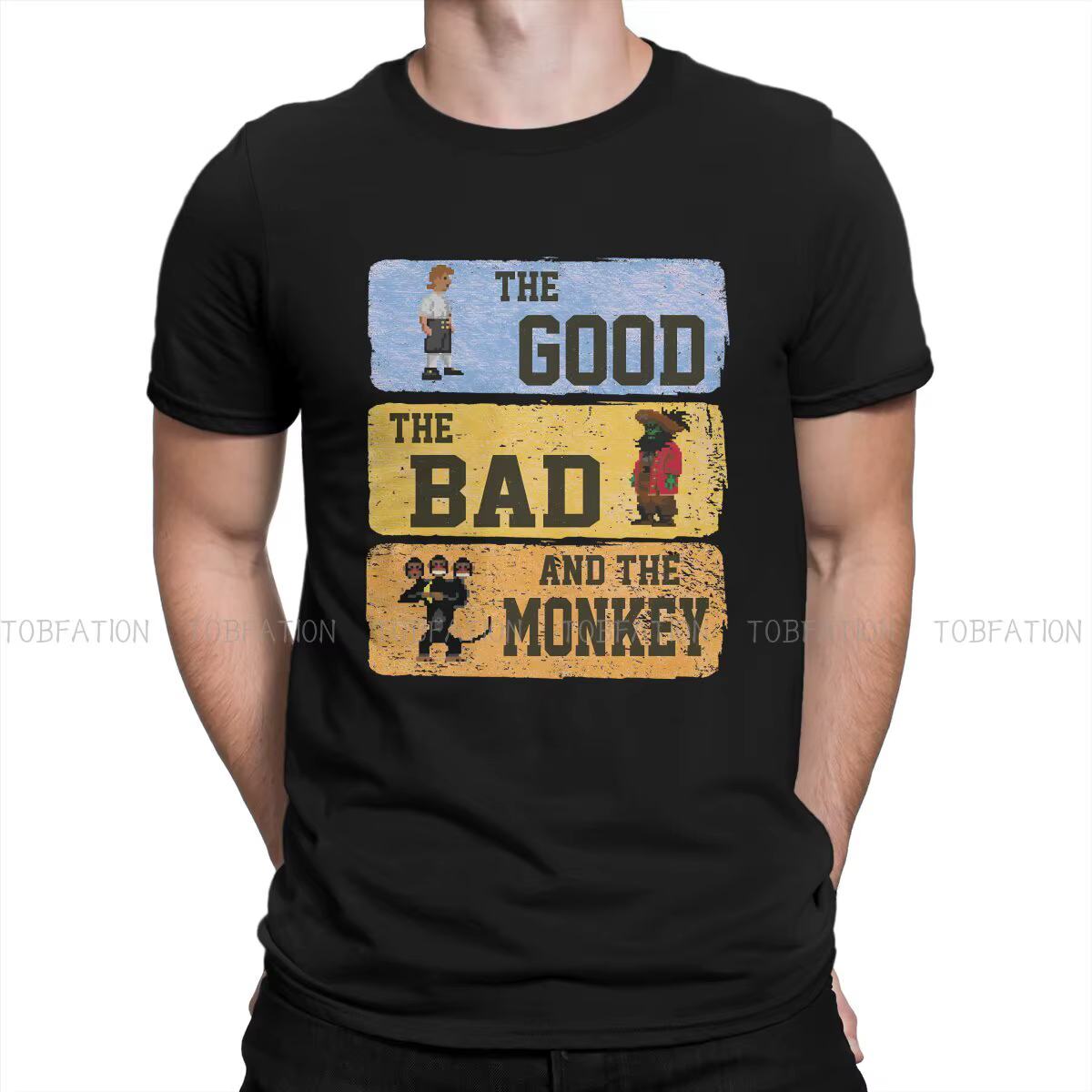 Le bon le mauvais Pirate homme t-shirt singe île jeu col rond manches courtes 100% coton