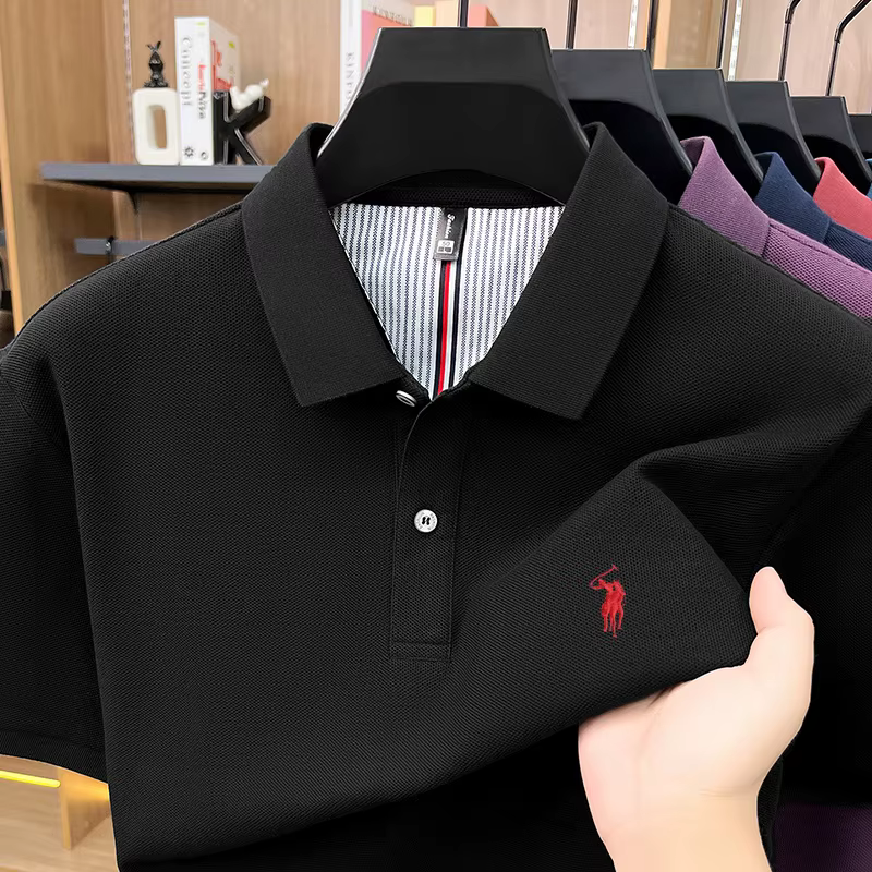 Luxe Pony broderie manches courtes Polo chemise 100% coton haut de gamme marque hommes nouvelle mode été respirant