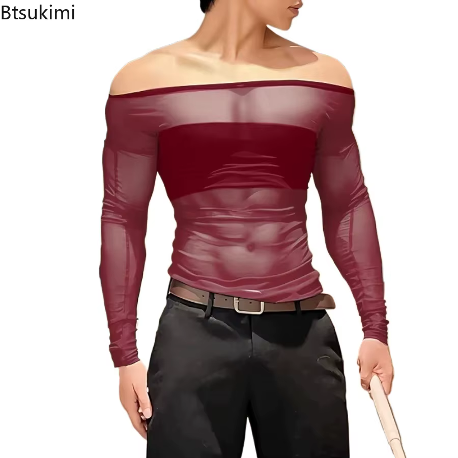 Nouveau T-shirt transparent en maille pour homme