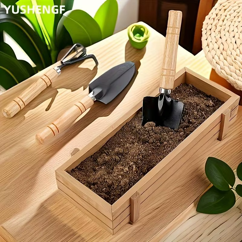Ensemble de 6 mini-outils de jardinage avec manche en bois, kit de jardinage pour la plantation de légumes, de fleurs et le désherbage