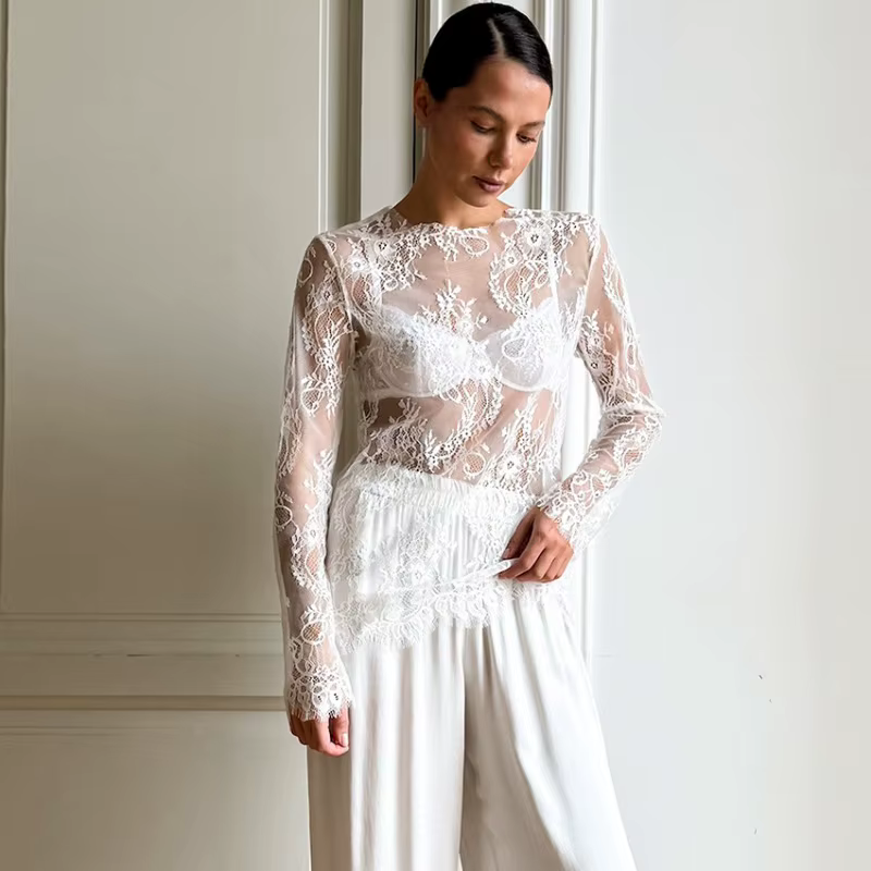 Tsiisd Sexy dentelle transparent chemise haute pour les femmes pure élégance lâche déplacements mode Streetwear pull 2026 Y2k haut femme