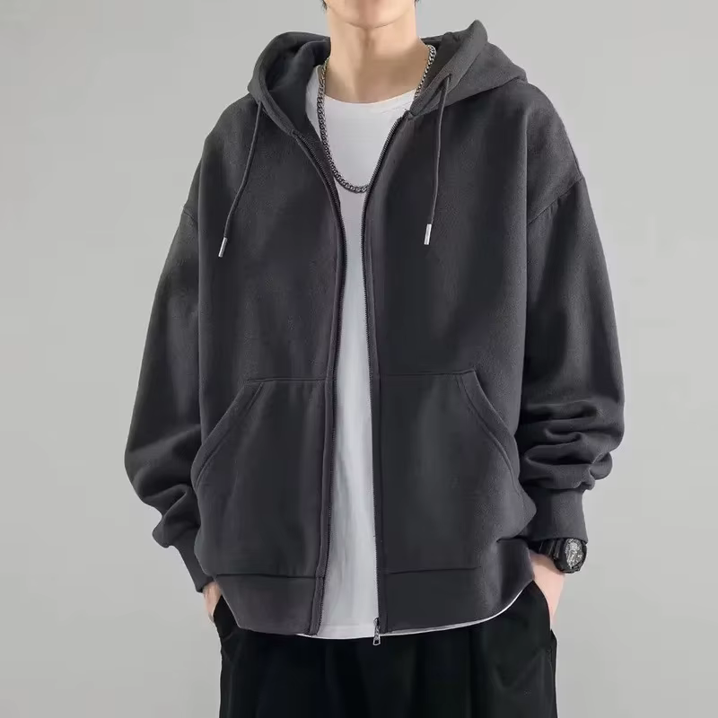 Vêtements masculins noir solide sweat pour hommes pleine fermeture éclair