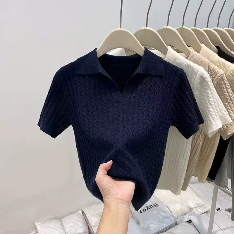 T-shirt à manches courtes en tricot pour femmes