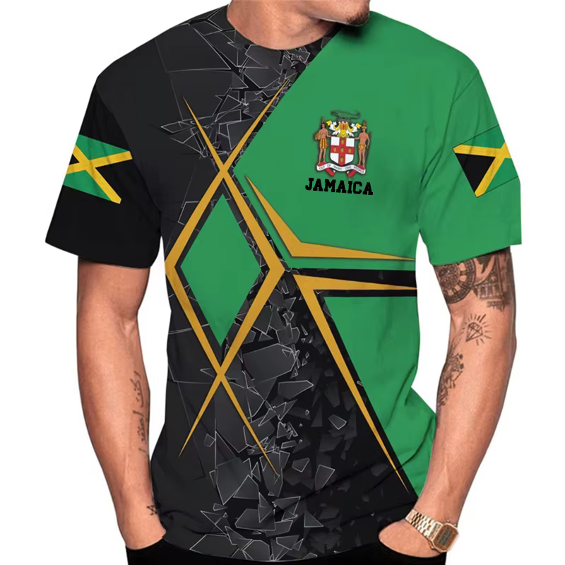 T-shirt jamaïcain à manches courtes et col rond pour hommes