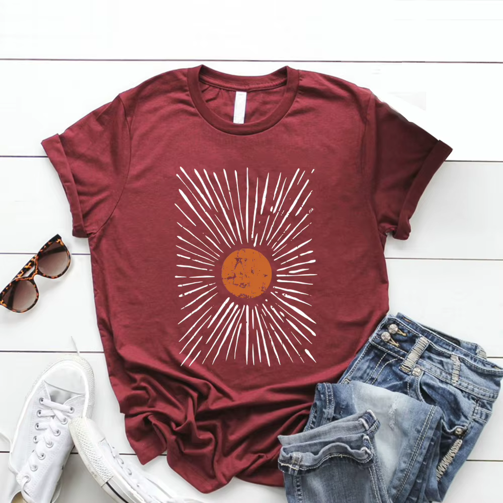Sunburst Vintage T-Shirts Boho chemise soleil graphique t-shirt hommes femmes à manches courtes col rond