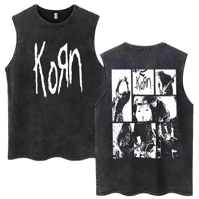 Rock Band Korn Débardeur délavé Hommes Femmes Métal Gothique Harajuku T-Shirts Sans Manches