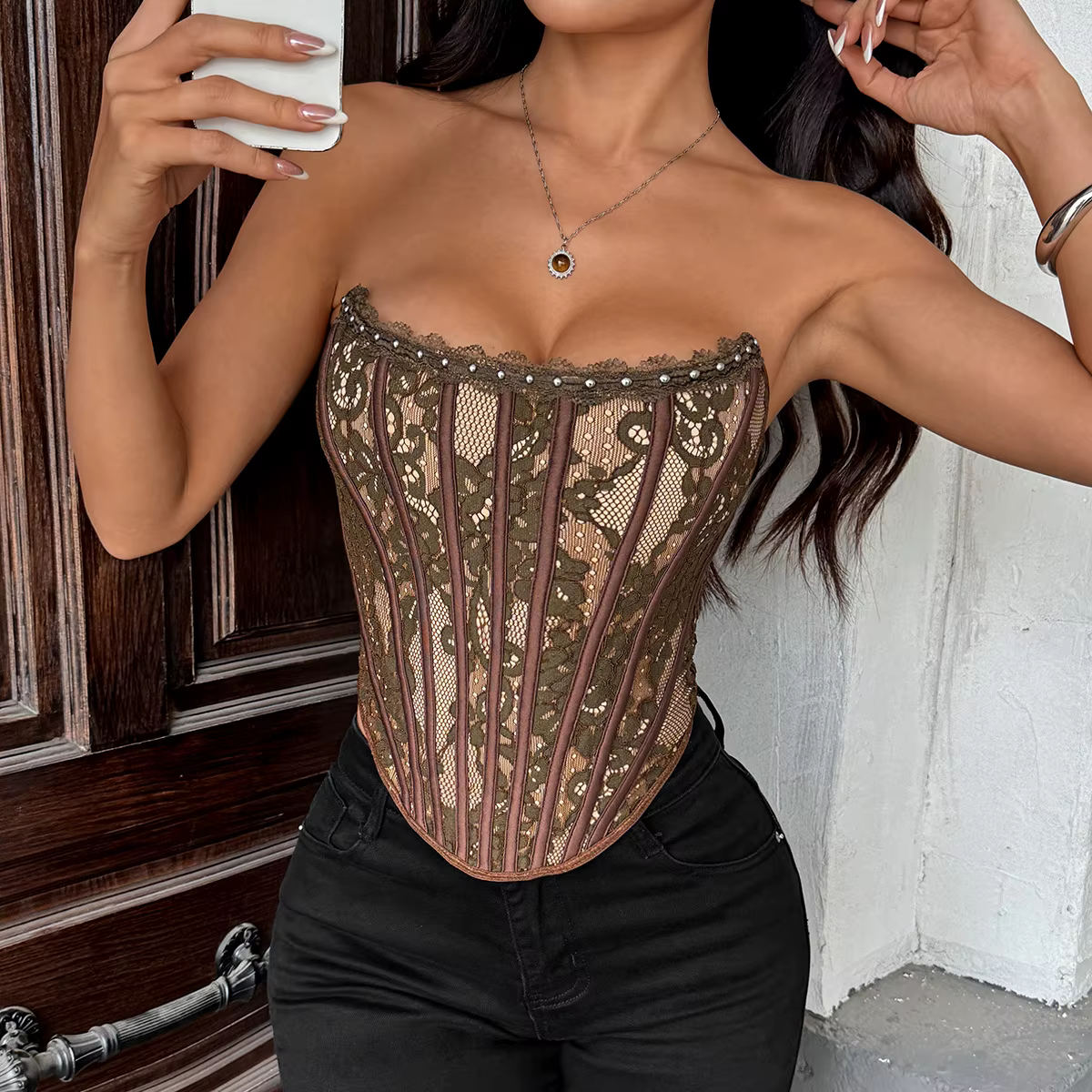 Femmes dentelle perles bandeau hauts sans manche gilet push up coquette corset récolte cami taille mince sexy débardeur bustier tubulaire camisas vêtements