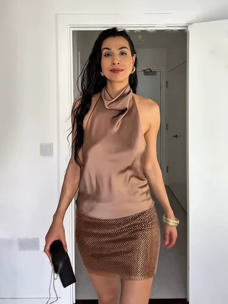 HH femmes été nouvelle mode Chic hauts courts solide sans manches dos nu décorer boutons femme Sexy mince