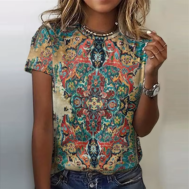 T-shirt à manches courtes et col rond pour femme