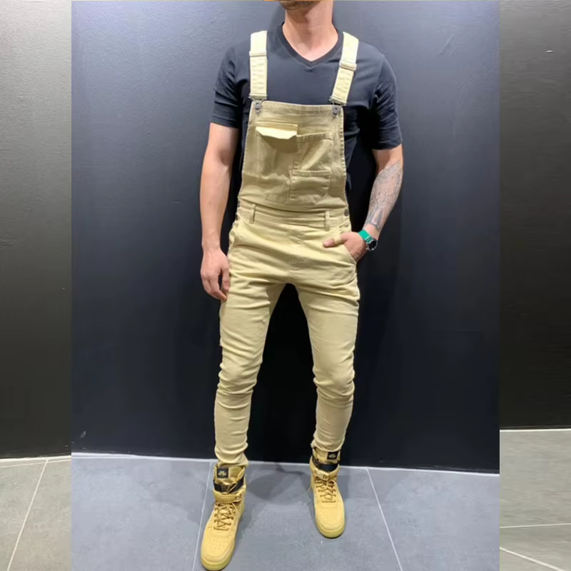 Salopette en jean pour hommes, combinaison pantalon Slim, couleur unie, pleine longueur, nouvelle collection