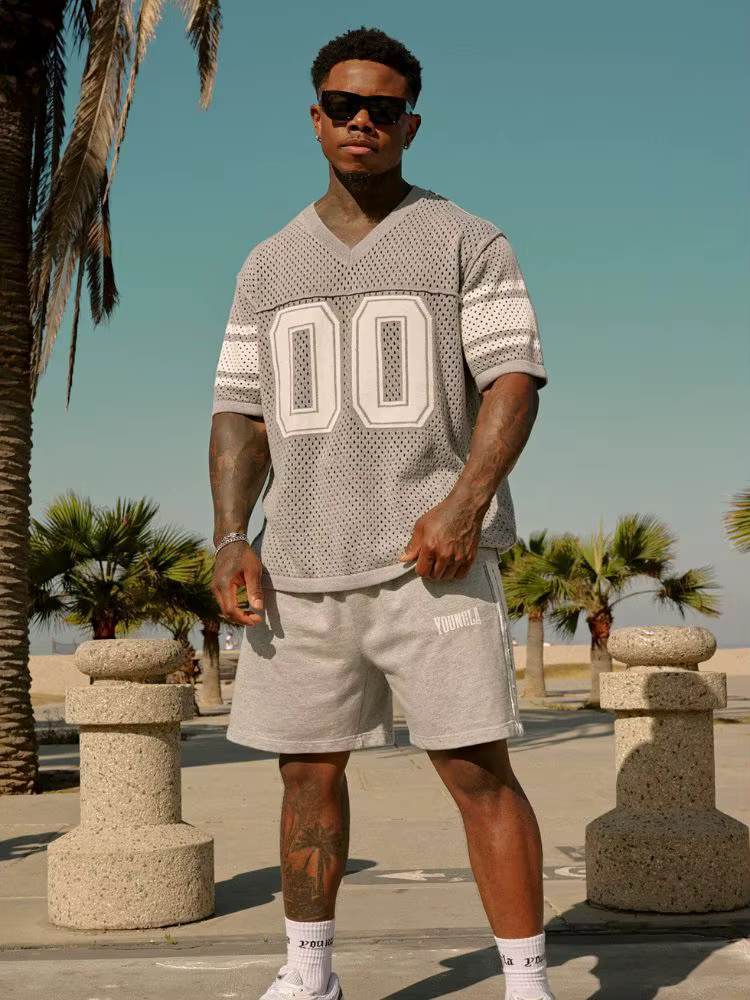 Américain 00 chemise T-shirt hommes sport fitness séchage rapide respirant grande maille imprimé manches courtes col en v t