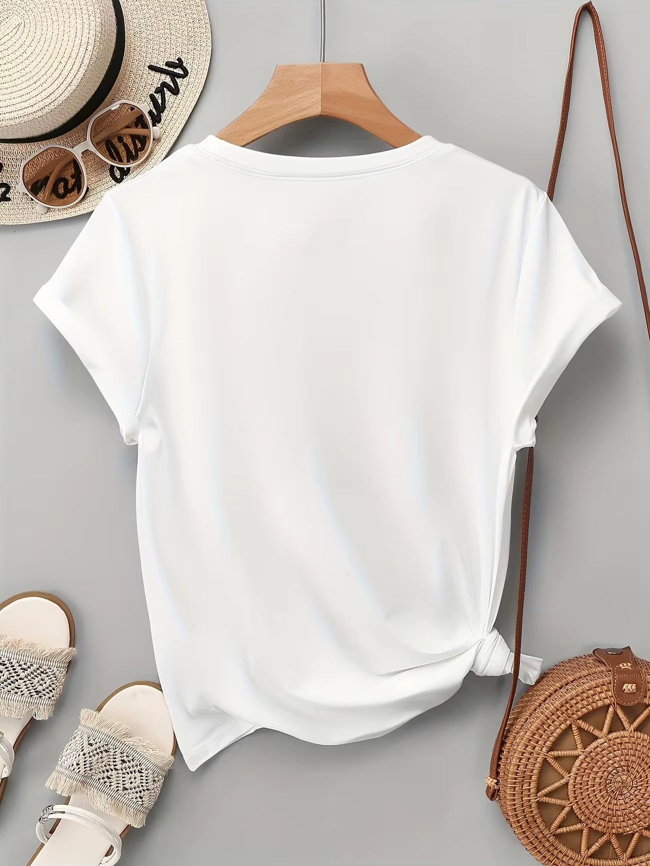 T-shirt décontracté à manches courtes et col rond pour femme
