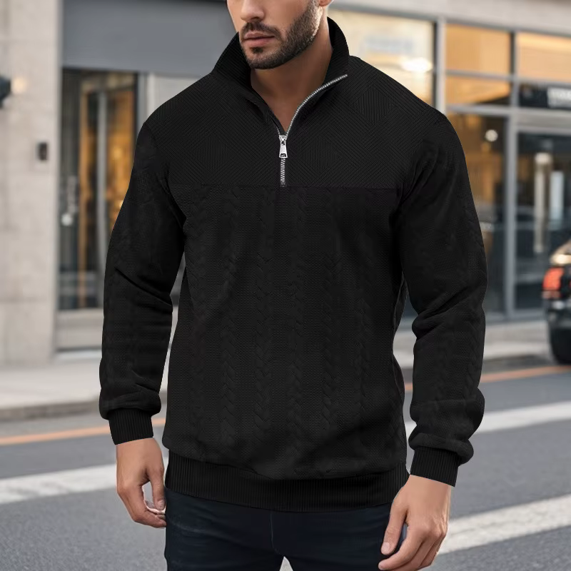 Pull à demi-zip pour homme, nouveau modèle ample à col montant et manches longues
