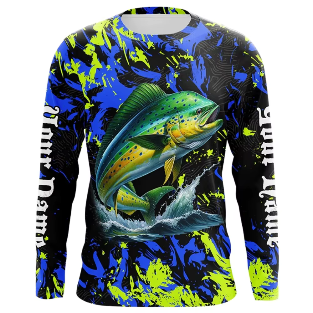 T-shirt de pêche à manches longues pour homme, T-shirt de camping et d'extérieur pour homme, T-shirt d'été à col rond avec motif de pêche pour homme, Vêtements